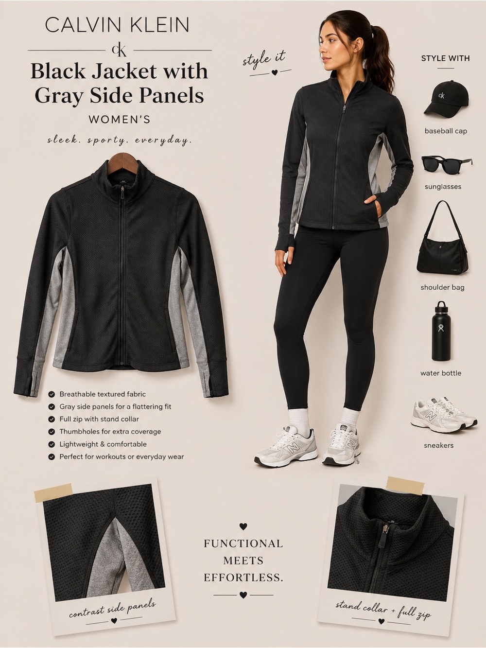 Calvin Klein Black Jacket with Gray Side Panels